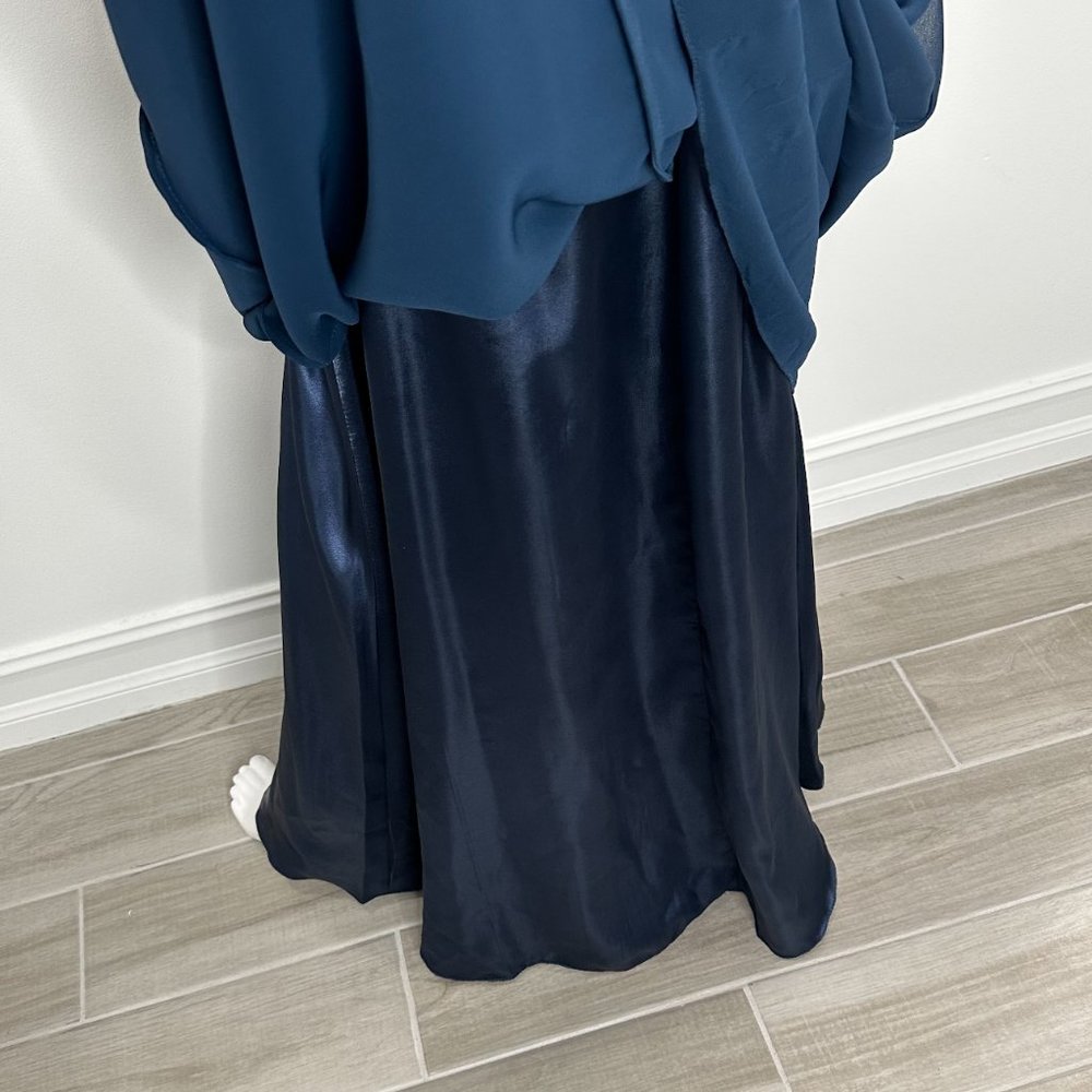 Abby Paris by Lucci Lu Blouson Chiffon Maxi Gown Bridesmaid Dress 93062 in Navy - Picture 15 of 17